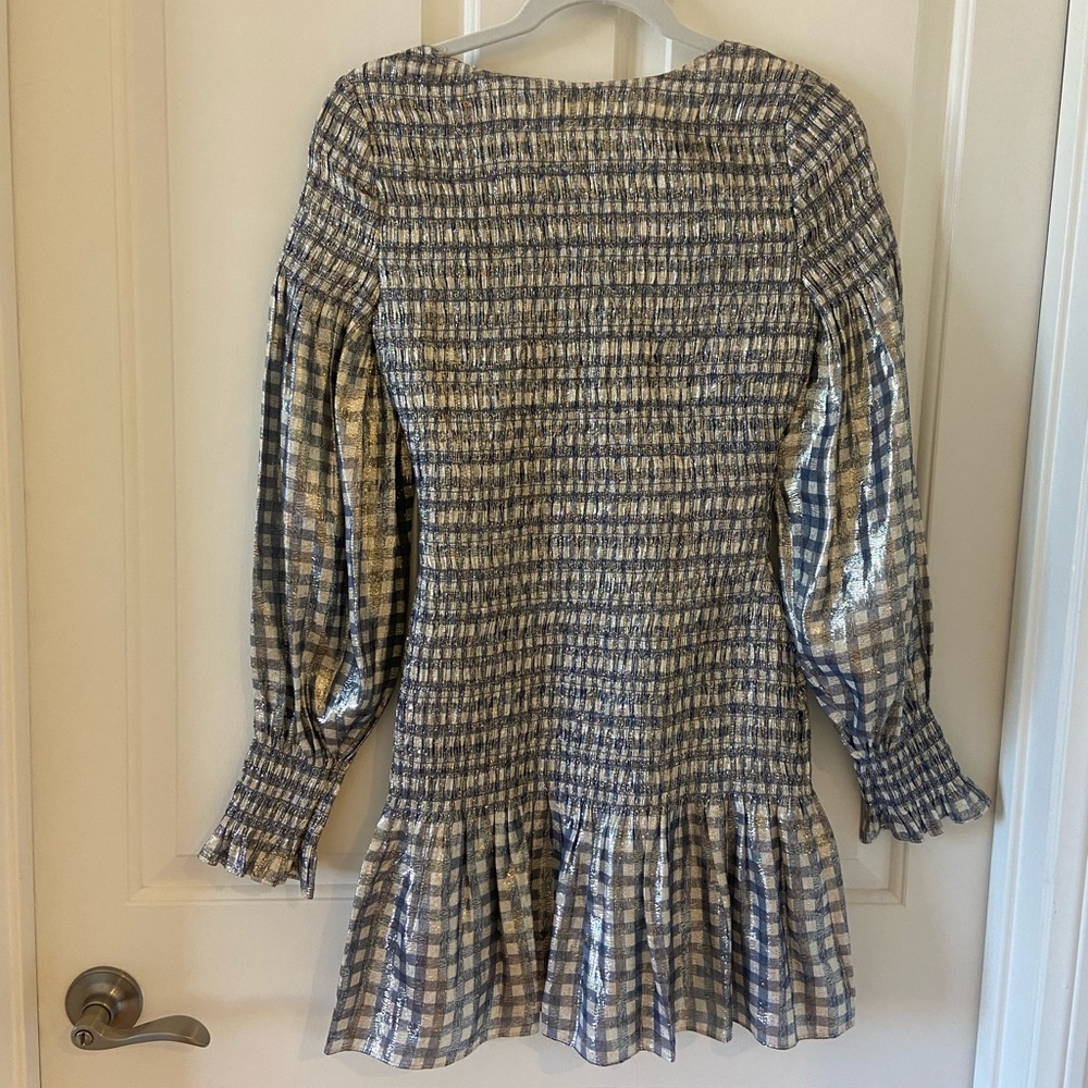 Loveshackfancy Women's Smocked Metallic Silver Shiny Holiday Dress Size XS - Picture 3 of 7